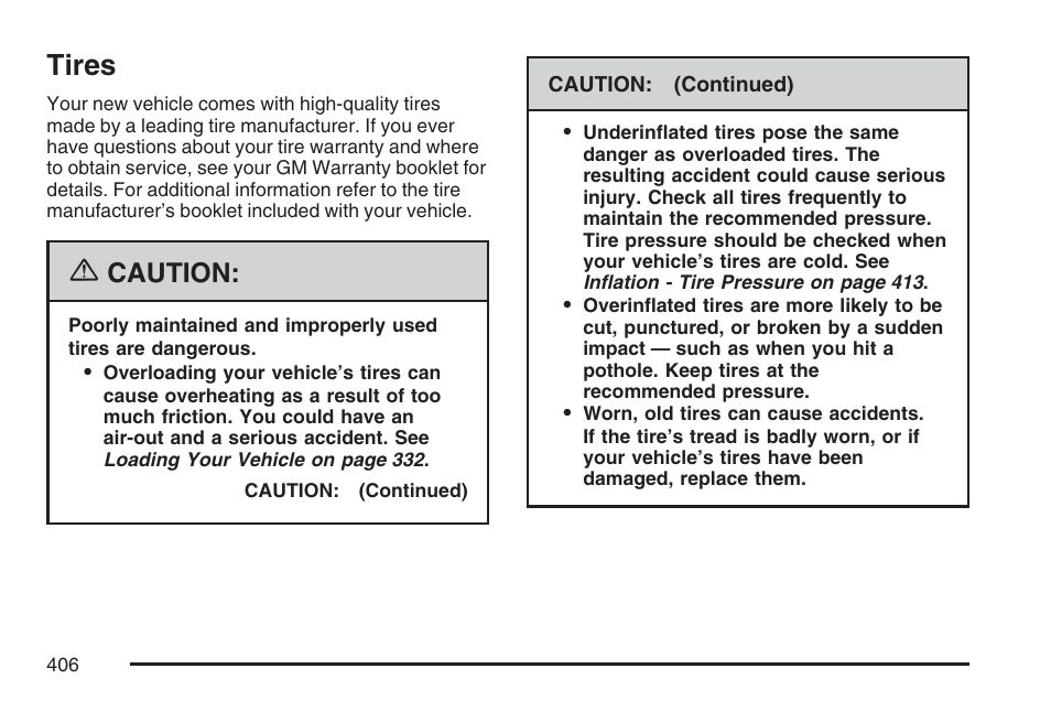 Tires, Caution | Buick 2007 Rendezvous User Manual | Page 406 / 528