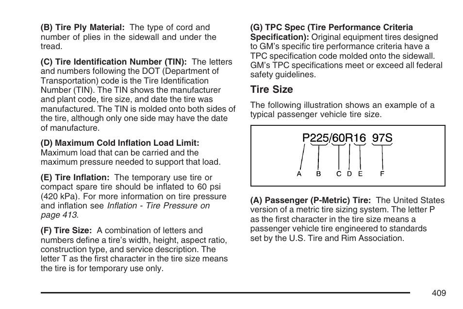 Tire size | Buick 2007 Rendezvous User Manual | Page 409 / 528