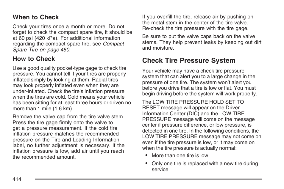 Check tire pressure system | Buick 2007 Rendezvous User Manual | Page 414 / 528