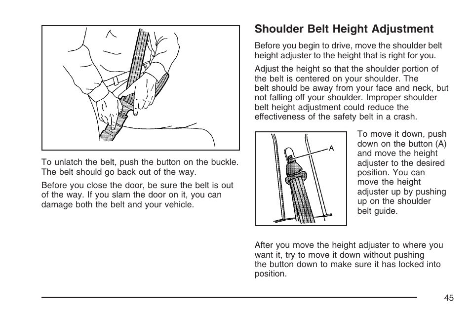 Shoulder belt height adjustment | Buick 2007 Rendezvous User Manual | Page 45 / 528