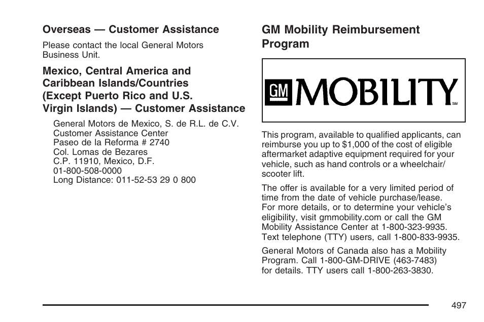 Gm mobility reimbursement program | Buick 2007 Rendezvous User Manual | Page 497 / 528