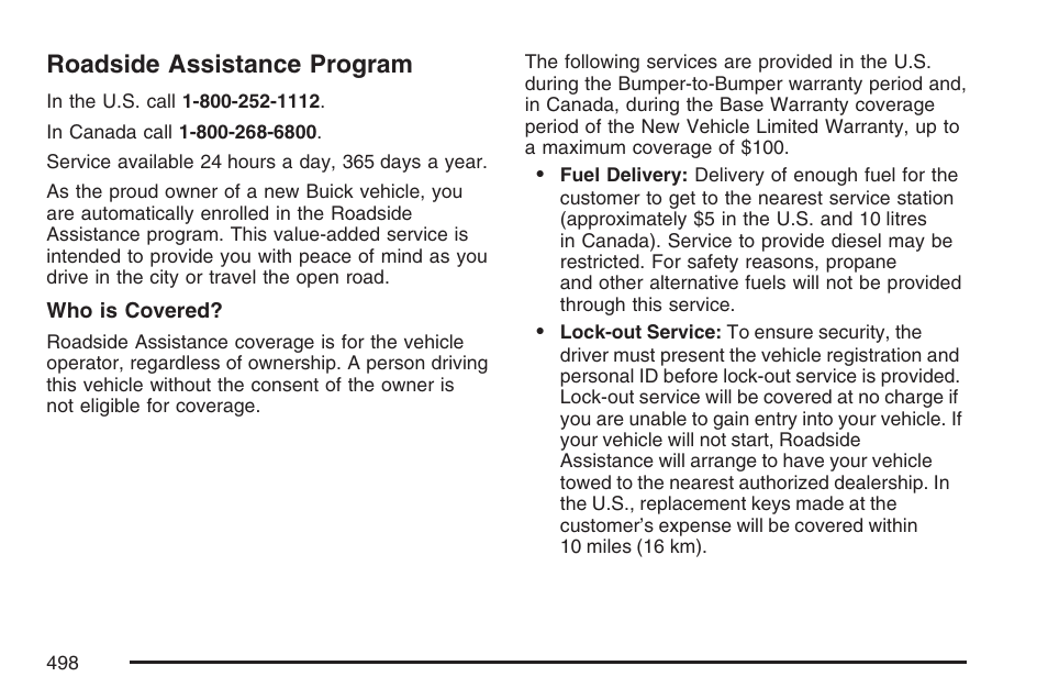 Roadside assistance program | Buick 2007 Rendezvous User Manual | Page 498 / 528