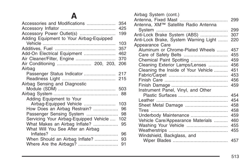 Index | Buick 2007 Rendezvous User Manual | Page 513 / 528