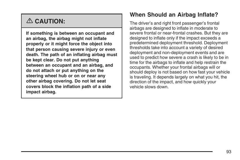 When should an airbag inflate | Buick 2007 Rendezvous User Manual | Page 93 / 528