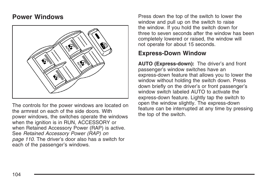 Power windows | Buick 2007 Rainier User Manual | Page 104 / 534