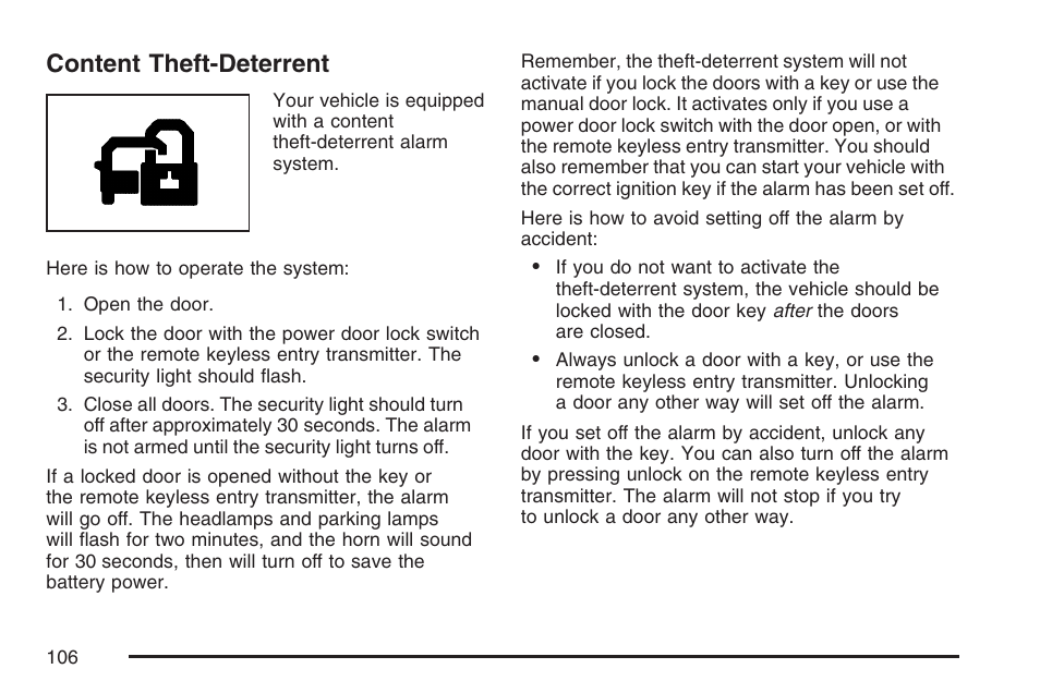 Content theft-deterrent | Buick 2007 Rainier User Manual | Page 106 / 534