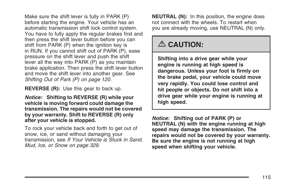Caution | Buick 2007 Rainier User Manual | Page 115 / 534