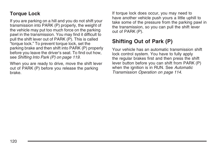 Shifting out of park (p) | Buick 2007 Rainier User Manual | Page 120 / 534