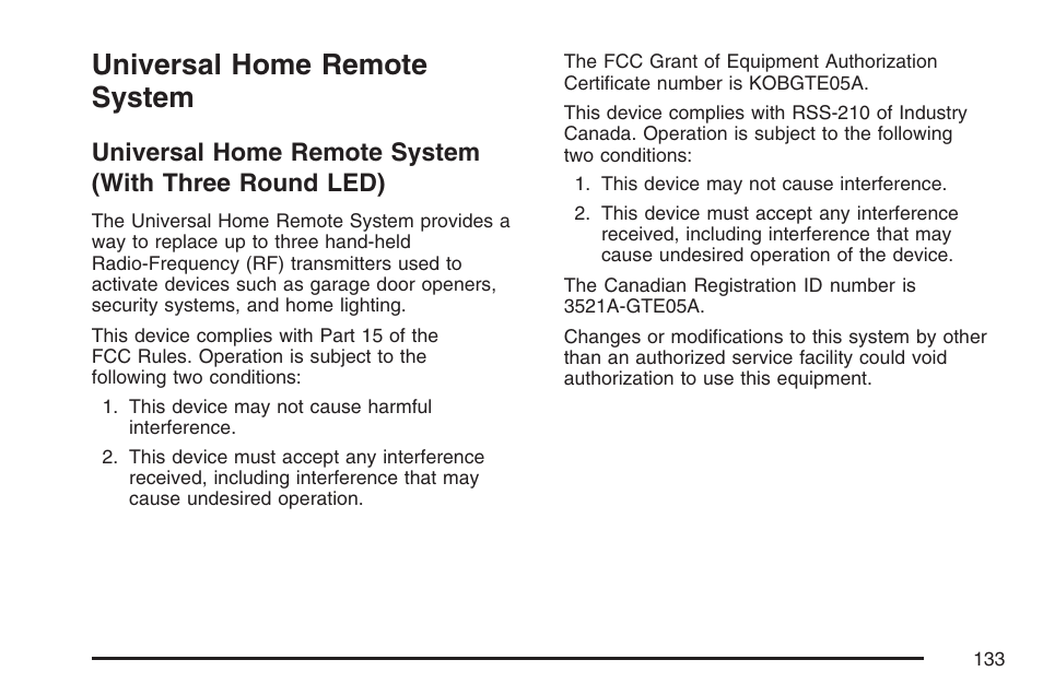 Universal home remote system, With three round led) | Buick 2007 Rainier User Manual | Page 133 / 534