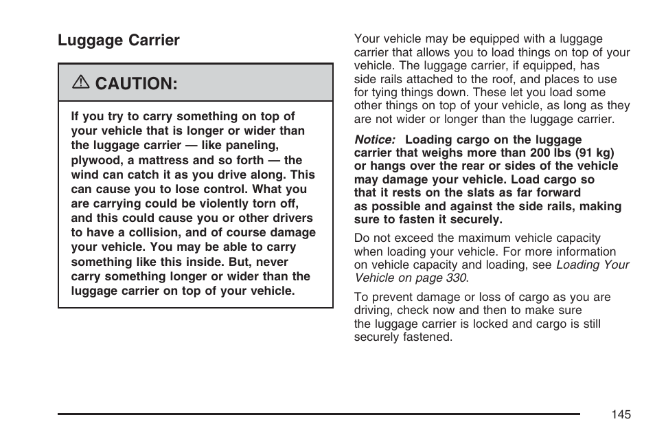 Luggage carrier, Caution | Buick 2007 Rainier User Manual | Page 145 / 534