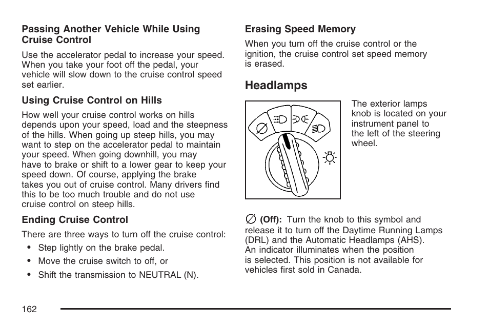 Headlamps | Buick 2007 Rainier User Manual | Page 162 / 534