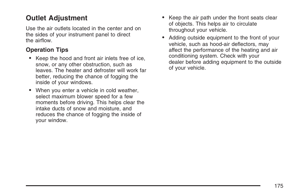Outlet adjustment | Buick 2007 Rainier User Manual | Page 175 / 534