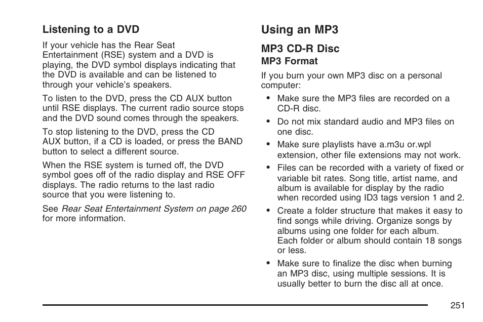 Using an mp3 | Buick 2007 Rainier User Manual | Page 251 / 534