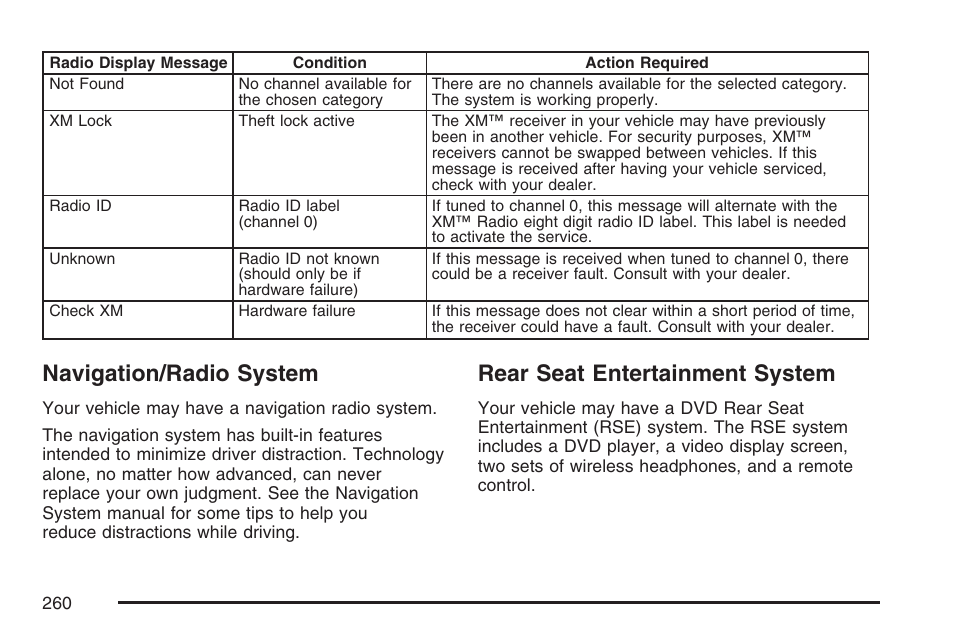 Navigation/radio system, Rear seat entertainment system | Buick 2007 Rainier User Manual | Page 260 / 534