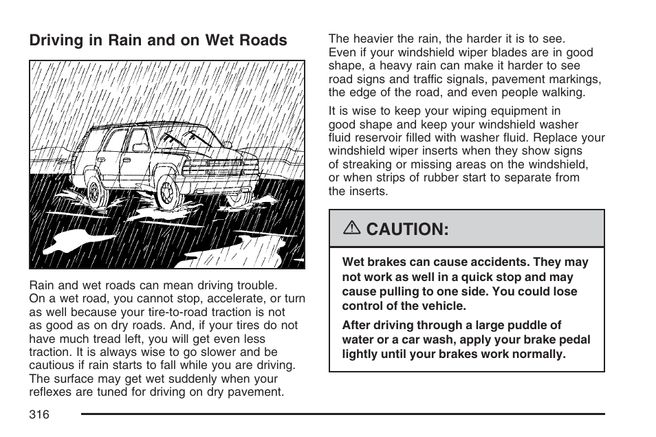 Driving in rain and on wet roads, Caution | Buick 2007 Rainier User Manual | Page 316 / 534