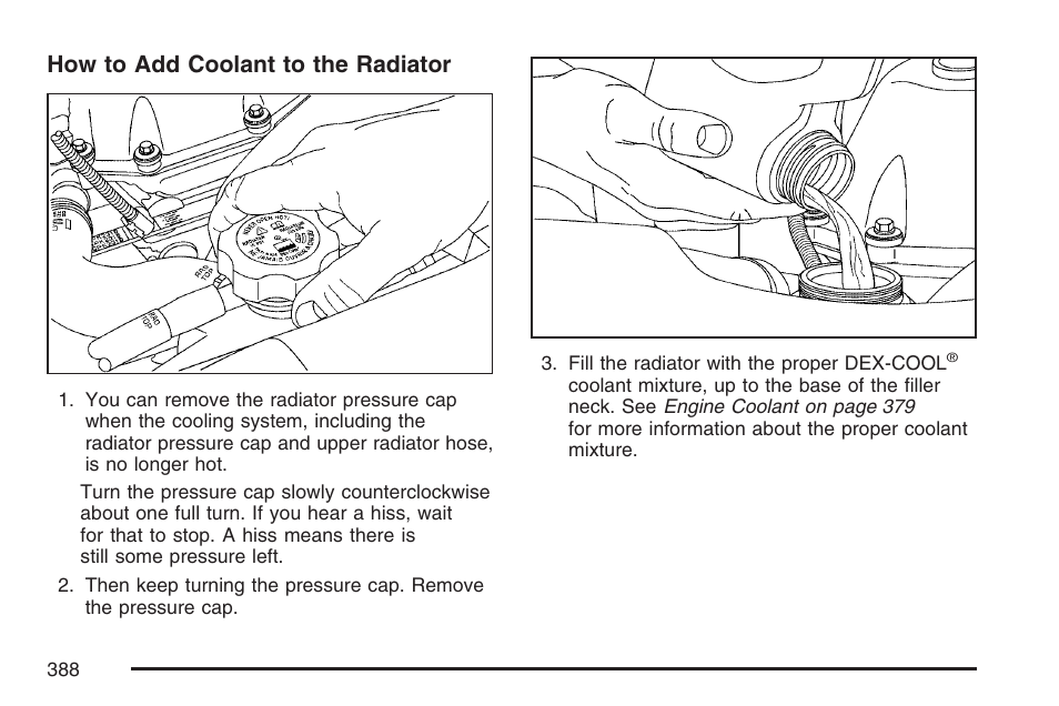 How to add coolant to the radiator | Buick 2007 Rainier User Manual | Page 388 / 534