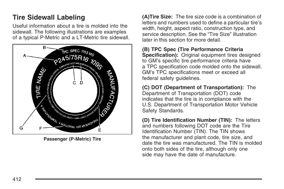 Tire sidewall labeling | Buick 2007 Rainier User Manual | Page 412 / 534