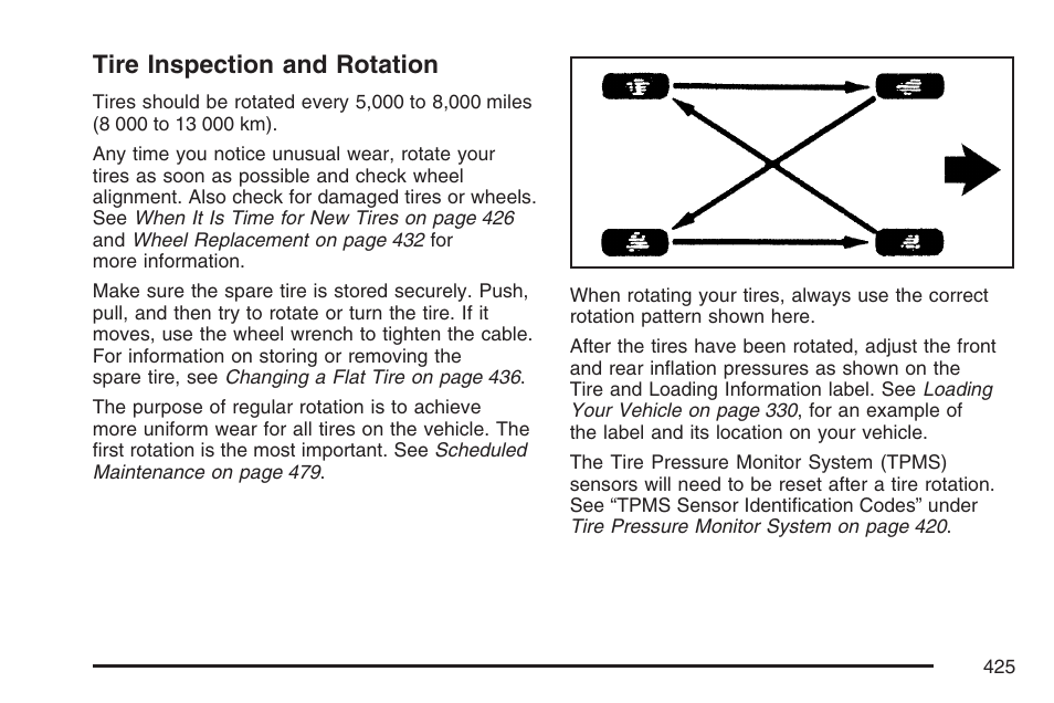 Tire inspection and rotation | Buick 2007 Rainier User Manual | Page 425 / 534