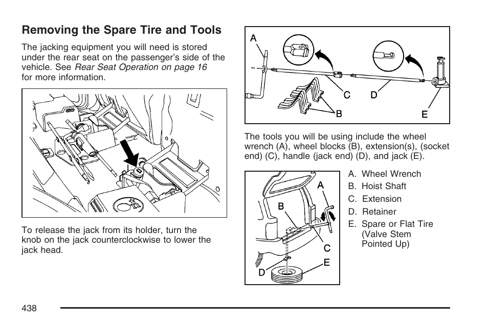 Removing the spare tire and tools | Buick 2007 Rainier User Manual | Page 438 / 534