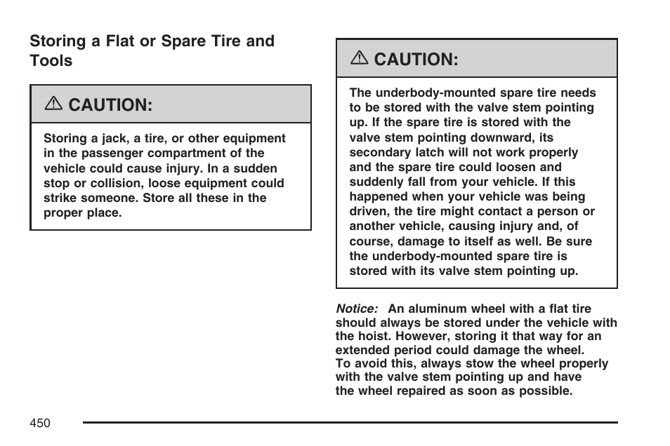 Storing a flat or spare tire and tools | Buick 2007 Rainier User Manual | Page 450 / 534