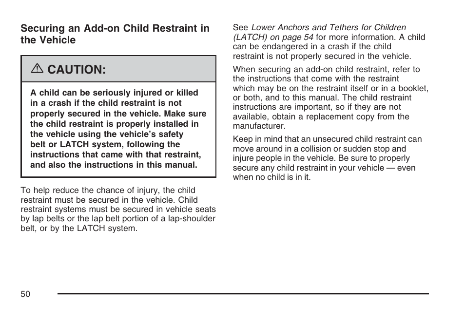 Caution | Buick 2007 Rainier User Manual | Page 50 / 534
