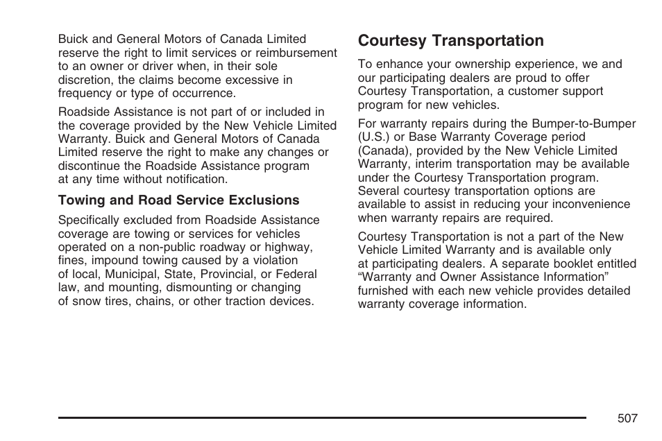 Courtesy transportation | Buick 2007 Rainier User Manual | Page 507 / 534