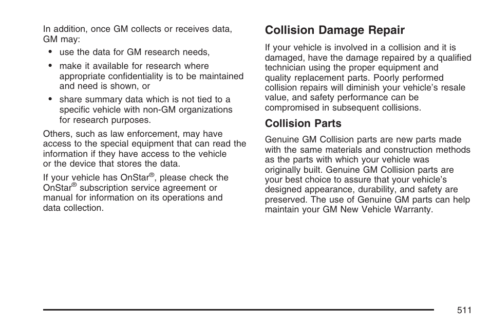 Collision damage repair, Collision parts | Buick 2007 Rainier User Manual | Page 511 / 534