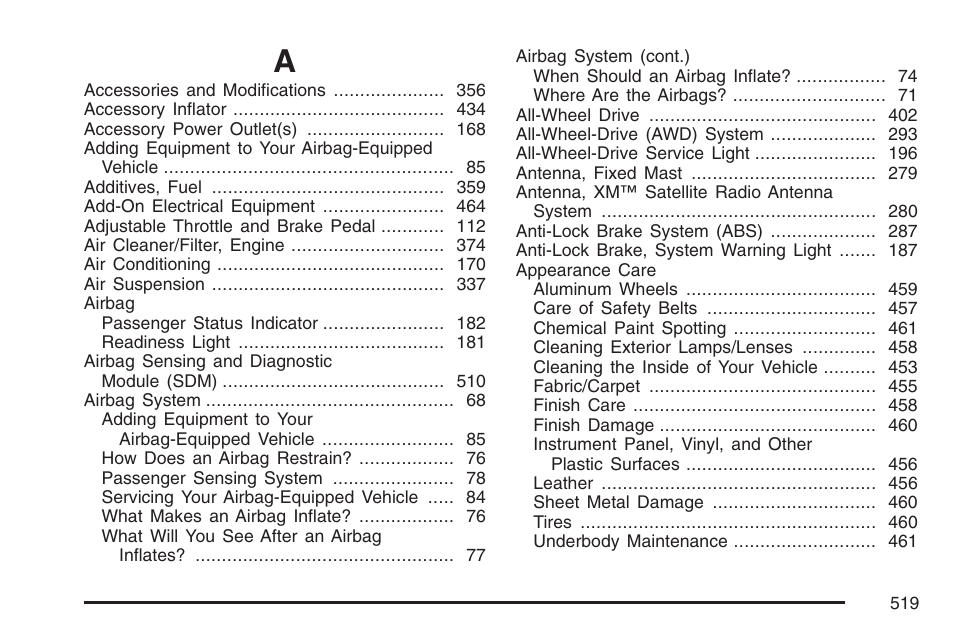 Index | Buick 2007 Rainier User Manual | Page 519 / 534