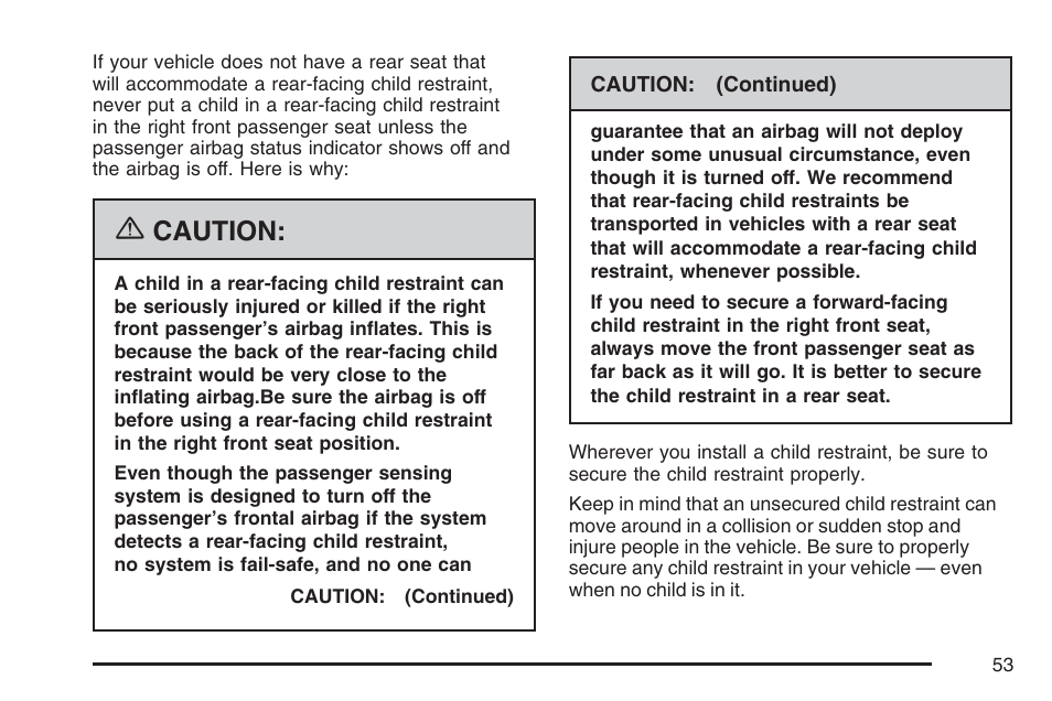 Caution | Buick 2007 Rainier User Manual | Page 53 / 534