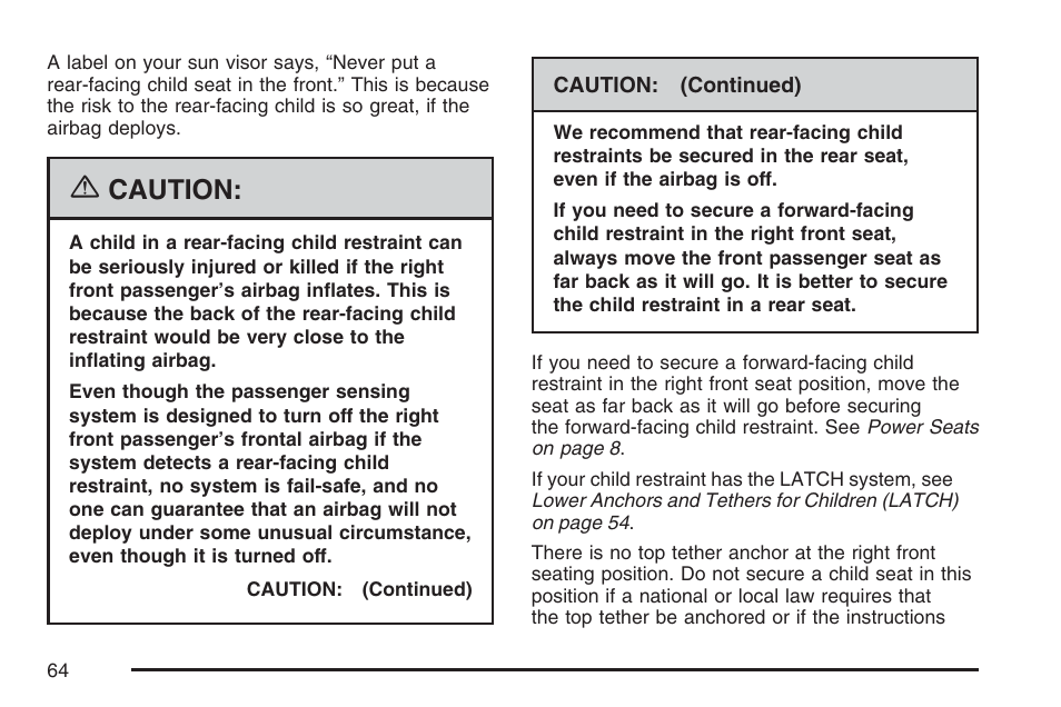 Caution | Buick 2007 Rainier User Manual | Page 64 / 534