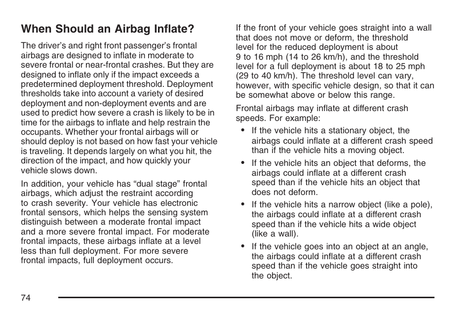 When should an airbag inflate | Buick 2007 Rainier User Manual | Page 74 / 534