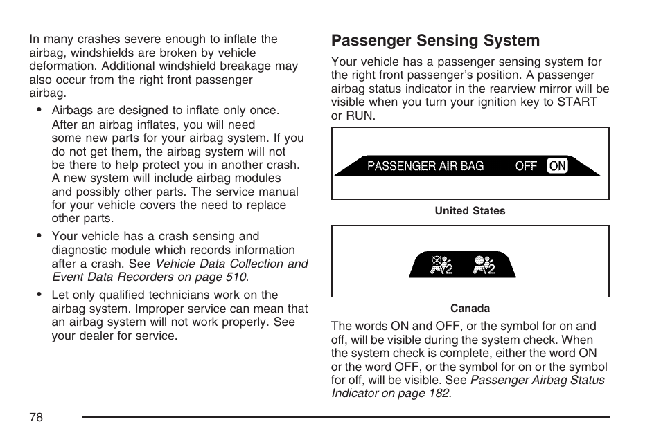 Passenger sensing system | Buick 2007 Rainier User Manual | Page 78 / 534