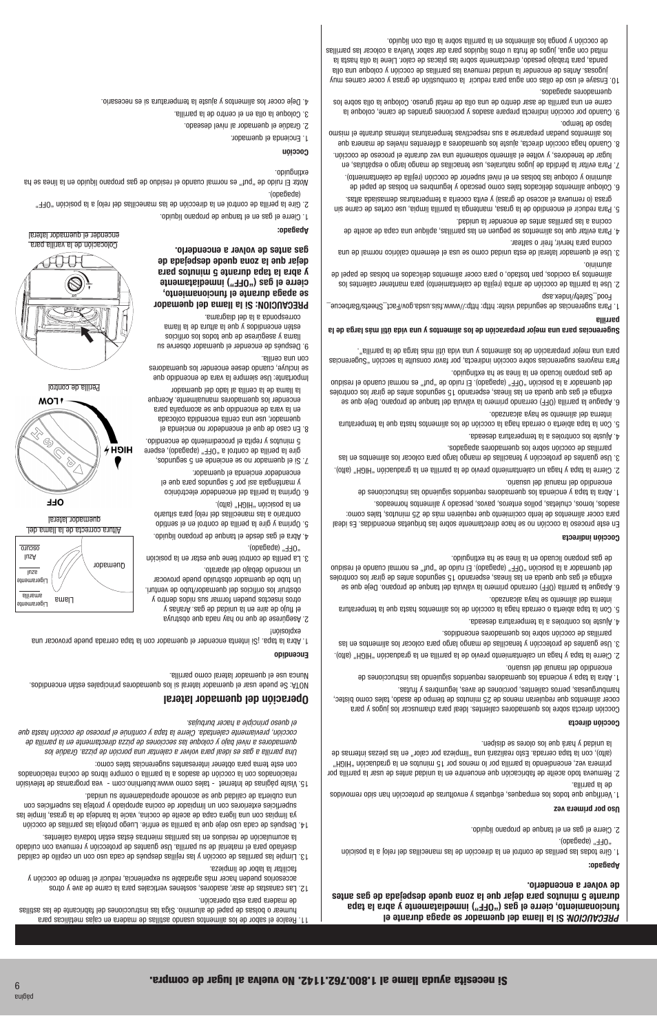 Operación del quemador lateral | Blue Rhino GBC730W User Manual | Page 16 / 24
