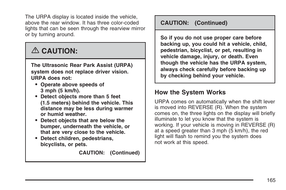 Caution | Buick 2007 LaCrosse User Manual | Page 165 / 512