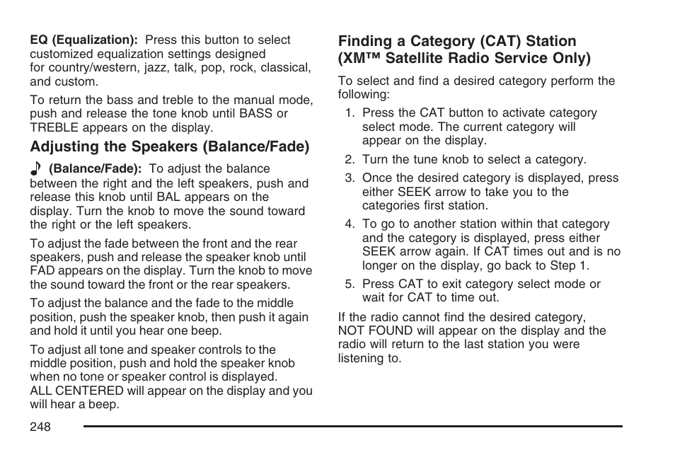 Adjusting the speakers (balance/fade) e | Buick 2007 LaCrosse User Manual | Page 248 / 512