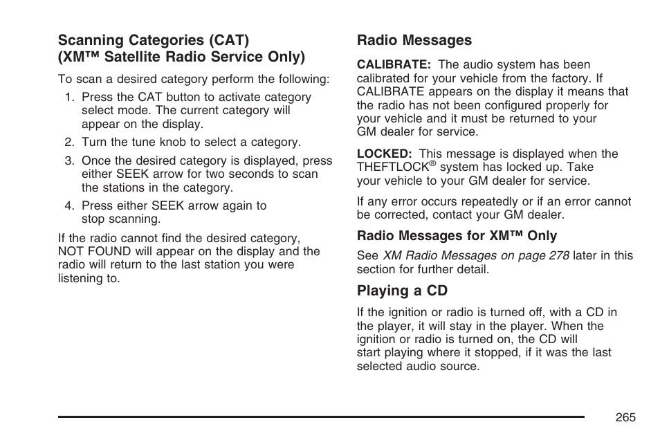 Radio messages, Playing a cd | Buick 2007 LaCrosse User Manual | Page 265 / 512