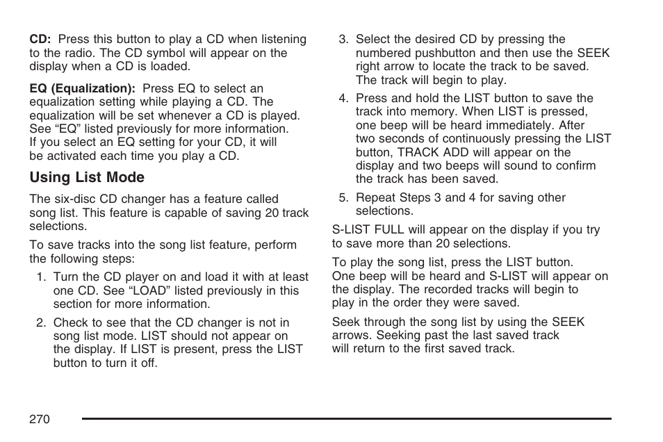 Using list mode | Buick 2007 LaCrosse User Manual | Page 270 / 512