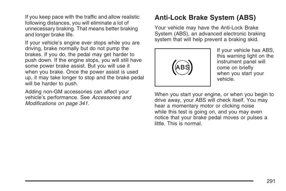 Anti-lock brake system (abs) | Buick 2007 LaCrosse User Manual | Page 291 / 512