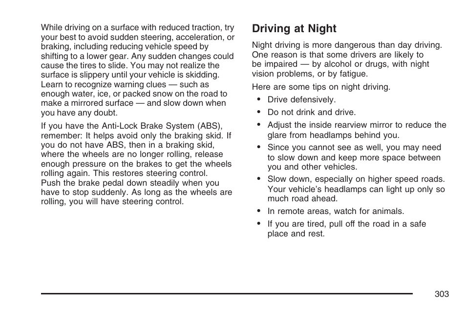 Driving at night | Buick 2007 LaCrosse User Manual | Page 303 / 512