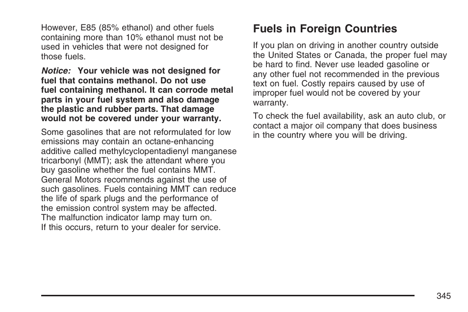 Fuels in foreign countries | Buick 2007 LaCrosse User Manual | Page 345 / 512