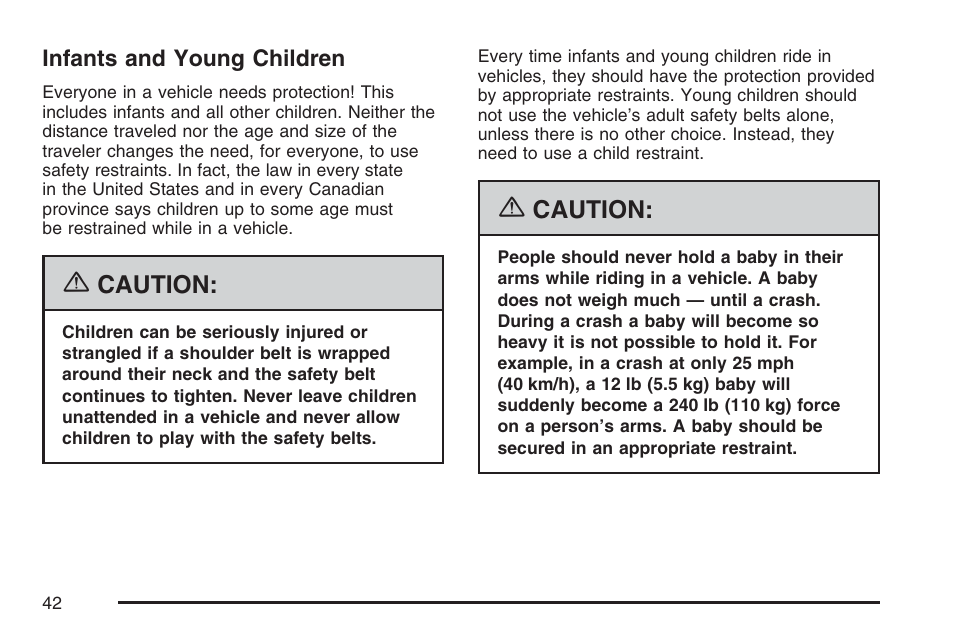 Infants and young children | Buick 2007 LaCrosse User Manual | Page 42 / 512