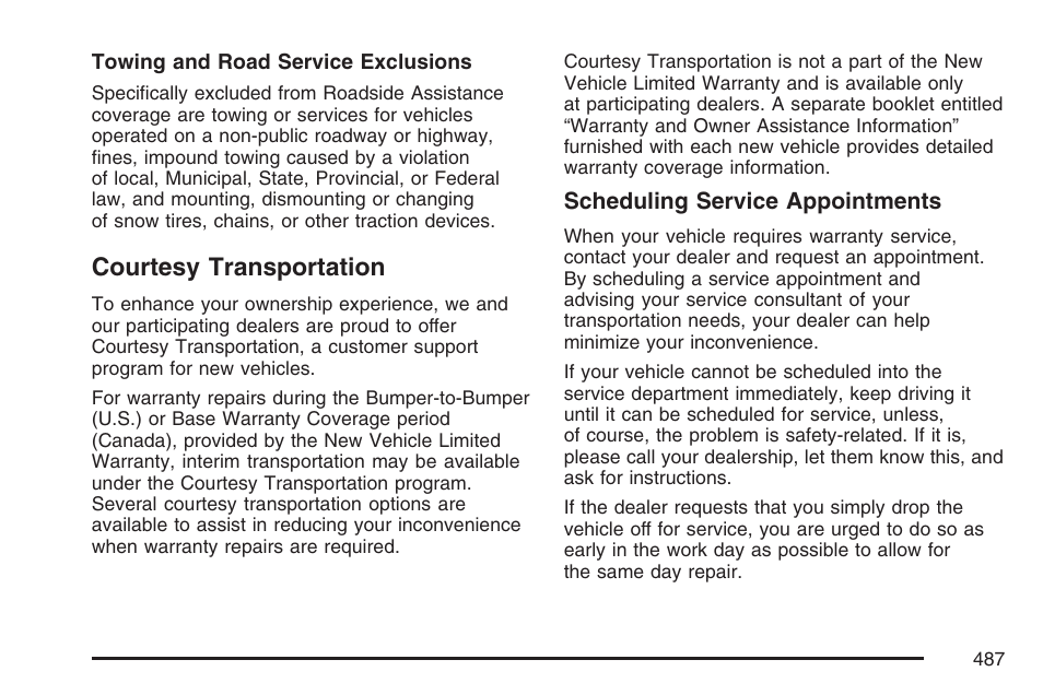 Courtesy transportation | Buick 2007 LaCrosse User Manual | Page 487 / 512