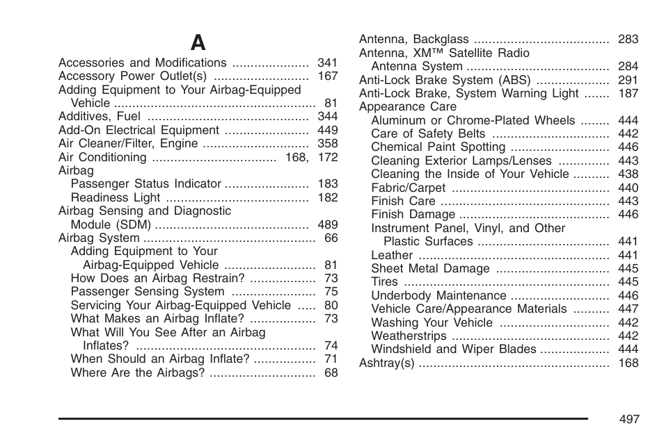 Index | Buick 2007 LaCrosse User Manual | Page 497 / 512