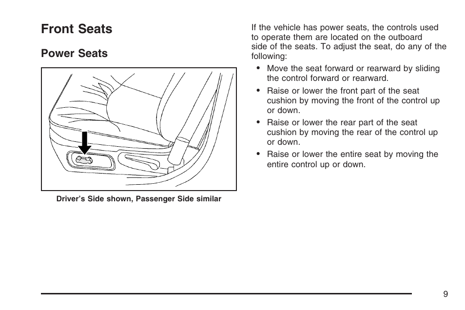 Front seats, Power seats | Buick 2007 LaCrosse User Manual | Page 9 / 512