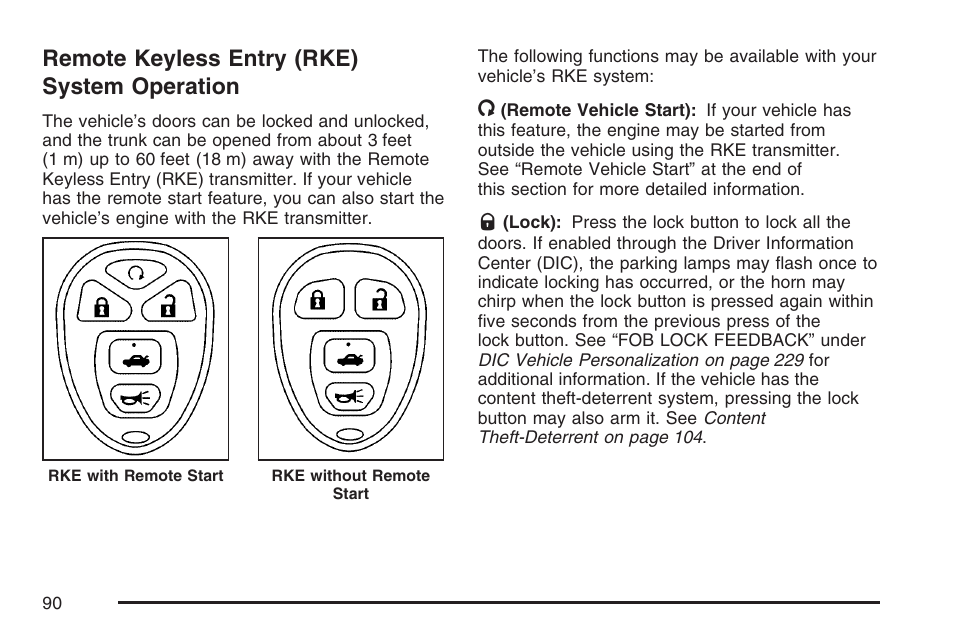 Remote keyless entry (rke) system operation, Remote keyless entry (rke) system, Operation | Buick 2007 LaCrosse User Manual | Page 90 / 512