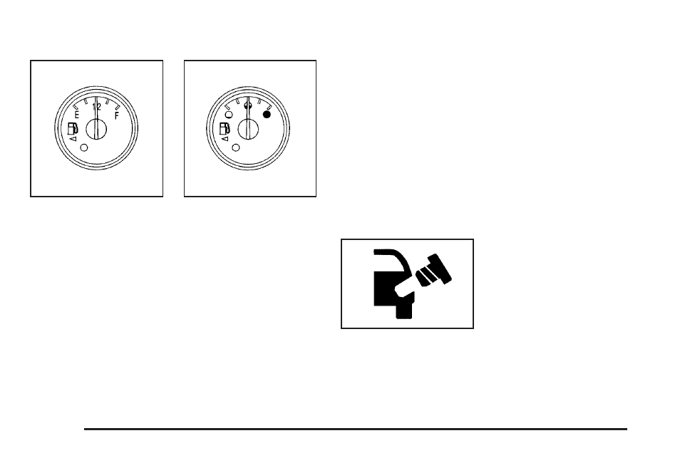 Fuel gage, Low fuel warning light, Check gas cap light | Buick 2006 Rainier User Manual | Page 164 / 470