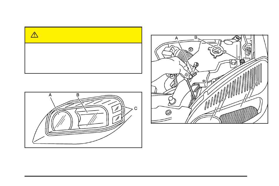 Halogen bulbs, Headlamps and sidemarker lamps, Caution | Buick 2005 Terraza User Manual | Page 335 / 428