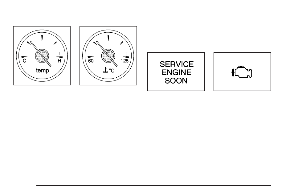 Engine coolant temperature gage, Malfunction indicator lamp | Buick 2005 Rendezvous User Manual | Page 184 / 480