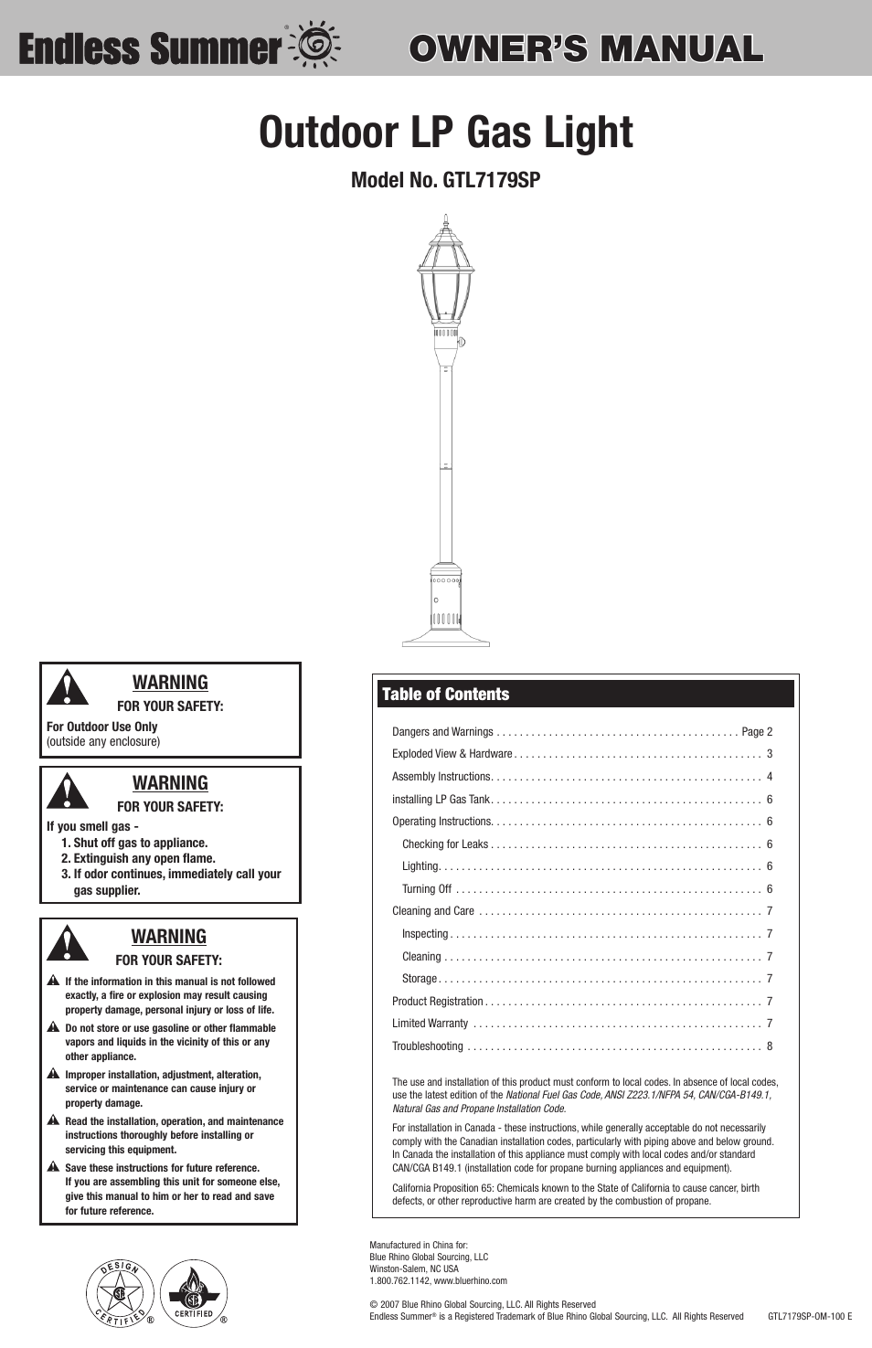 Blue Rhino Endless Summer GTL7179SP User Manual | 8 pages