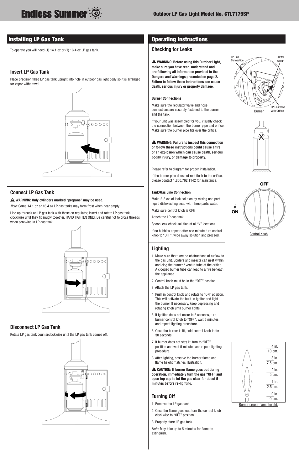 Installing lp gas tank, Operating instructions | Blue Rhino Endless Summer GTL7179SP User Manual | Page 6 / 8